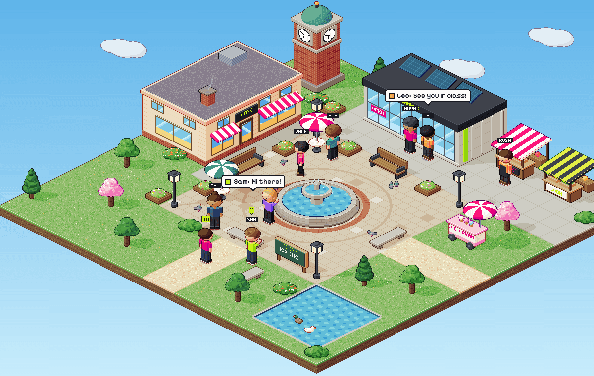 Kyndom Square, en Kyndom World: avatares, la fuente, Social Brew y el Campus